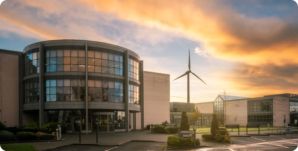 DkIT students in front of modern building